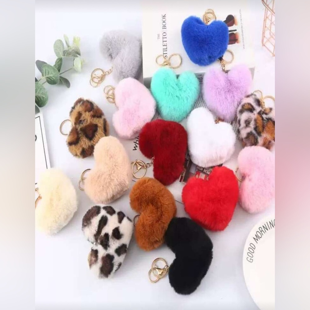 Plush Heart Keychain Bag Charms - Assorted Colors
